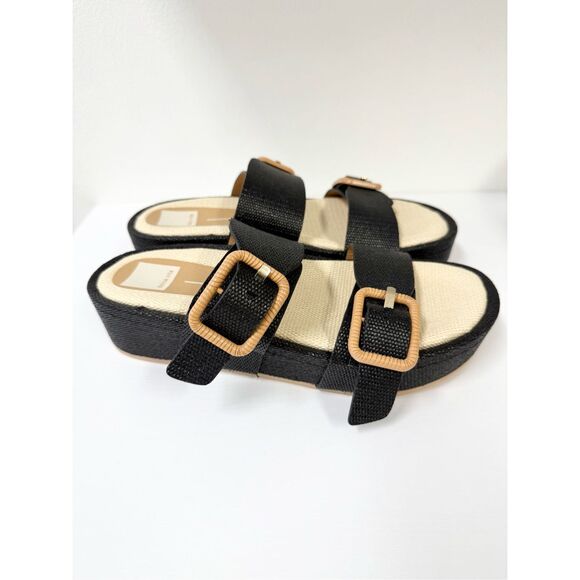Dolce Vita Womens Black Raffia Double Buckle Strap Coryn Platform Sandals Sz 8.5 - Picture 2 of 7